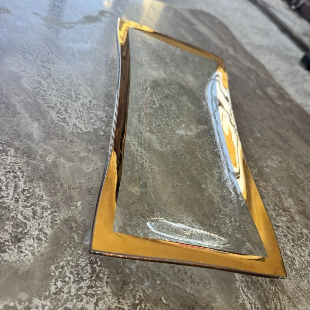 Gorgeous Signed Annie Glass 24kt Gold Antique Olive Tray Approx 11.5